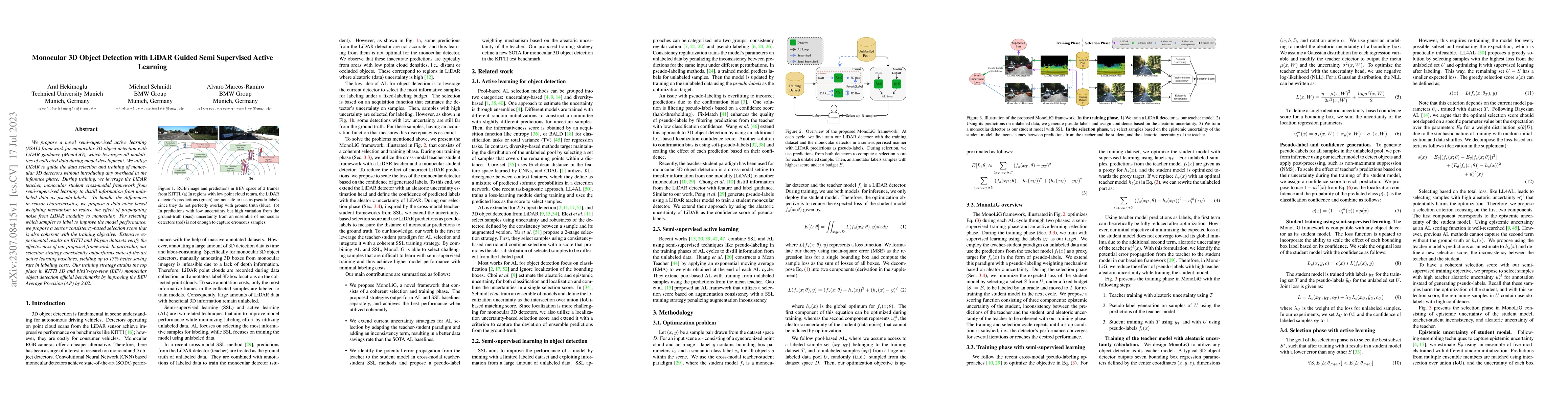 Thumbnail for Monocular 3D Object Detection with LiDAR Guided Semi Supervised Active
  Learning