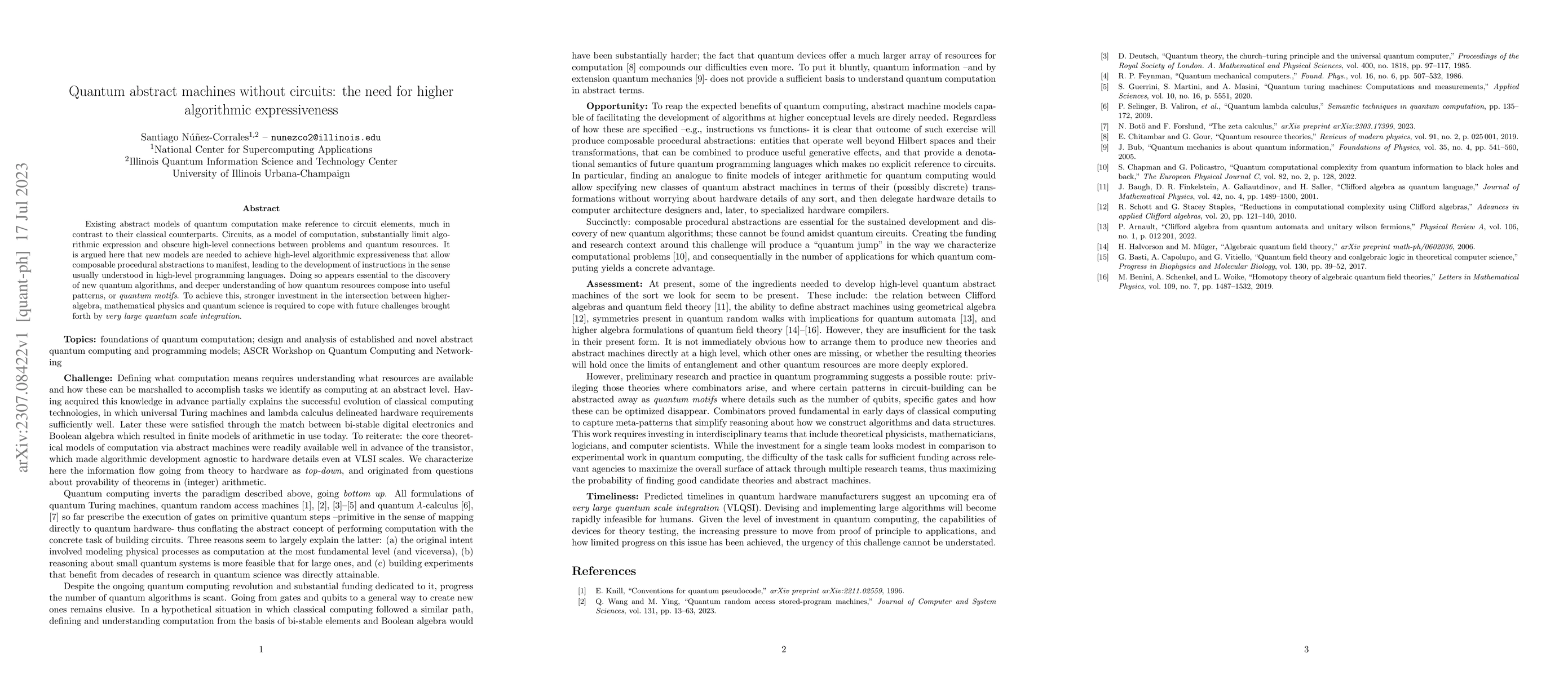 Thumbnail for Quantum abstract machines without circuits: the need for higher
  algorithmic expressiveness