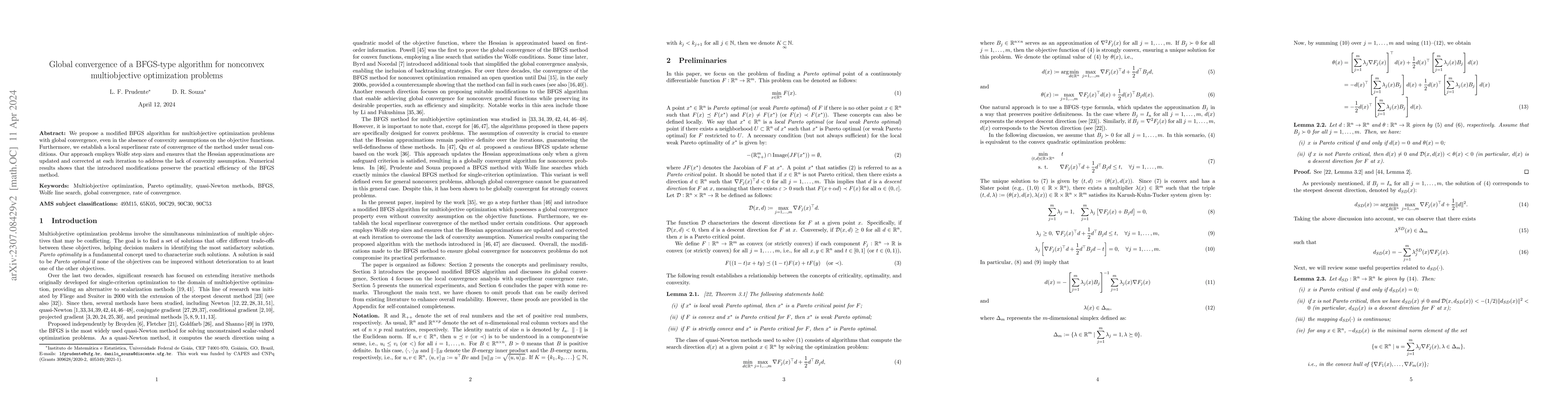 Thumbnail for Global convergence of a BFGS-type algorithm for nonconvex multiobjective
  optimization problems