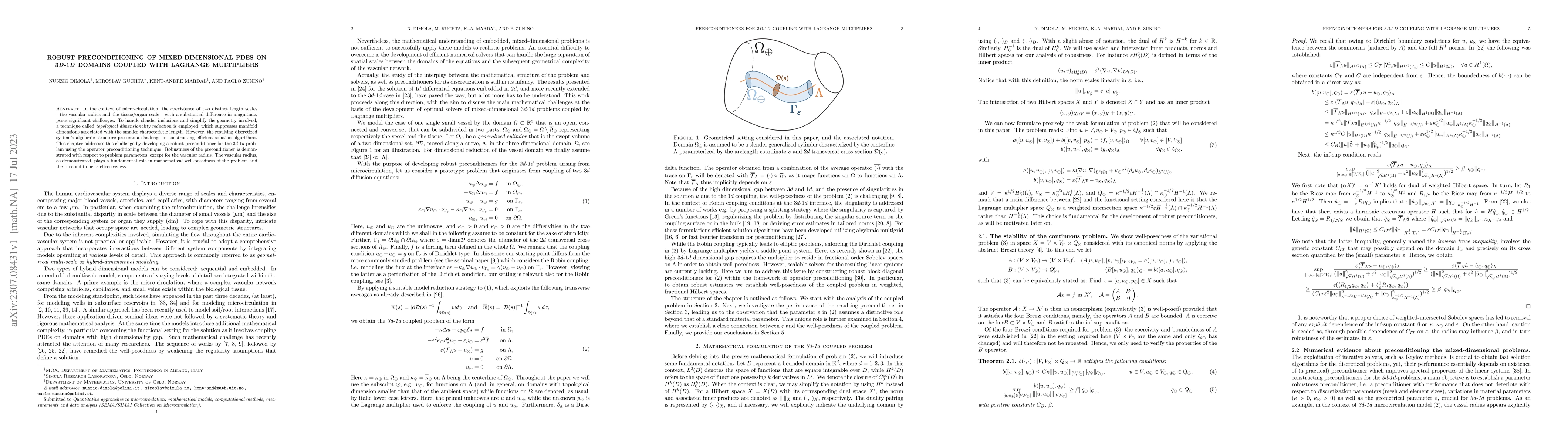 Thumbnail for Robust Preconditioning of mixed-dimensional PDEs on 3d-1d domains
  coupled with Lagrange multipliers
