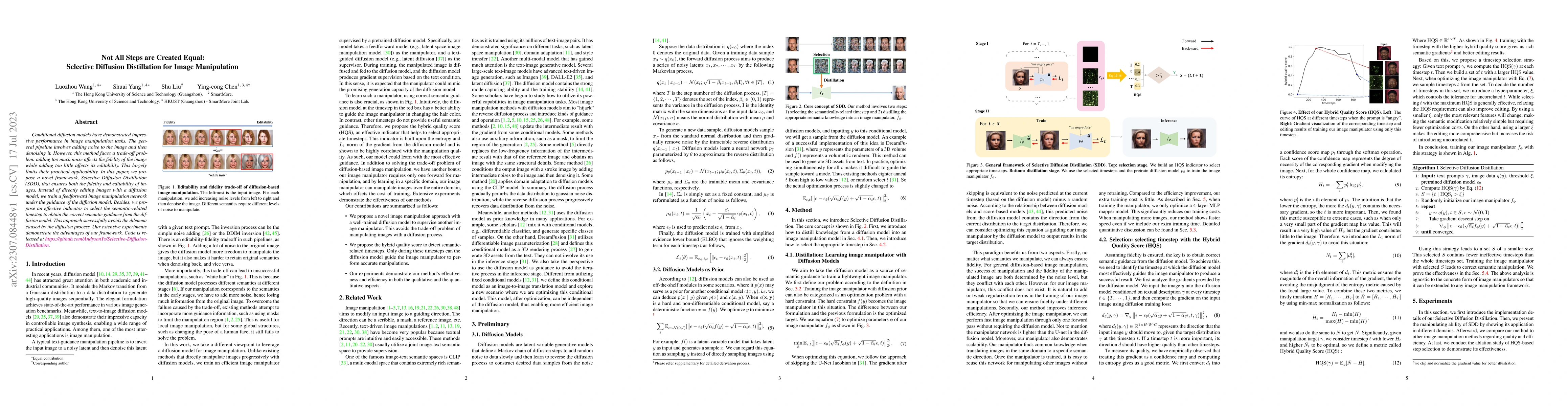 Thumbnail for Not All Steps are Created Equal: Selective Diffusion Distillation for
  Image Manipulation