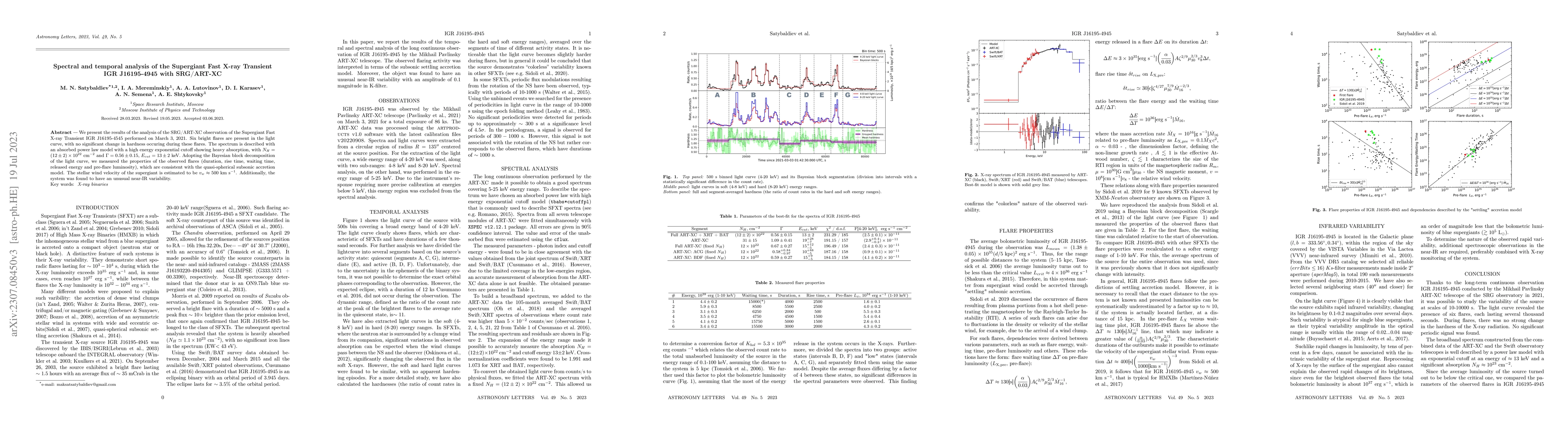 Thumbnail for Spectral and temporal analysis of the Supergiant Fast X-ray Transient
  IGR J16195-4945 with SRG/ART-XC