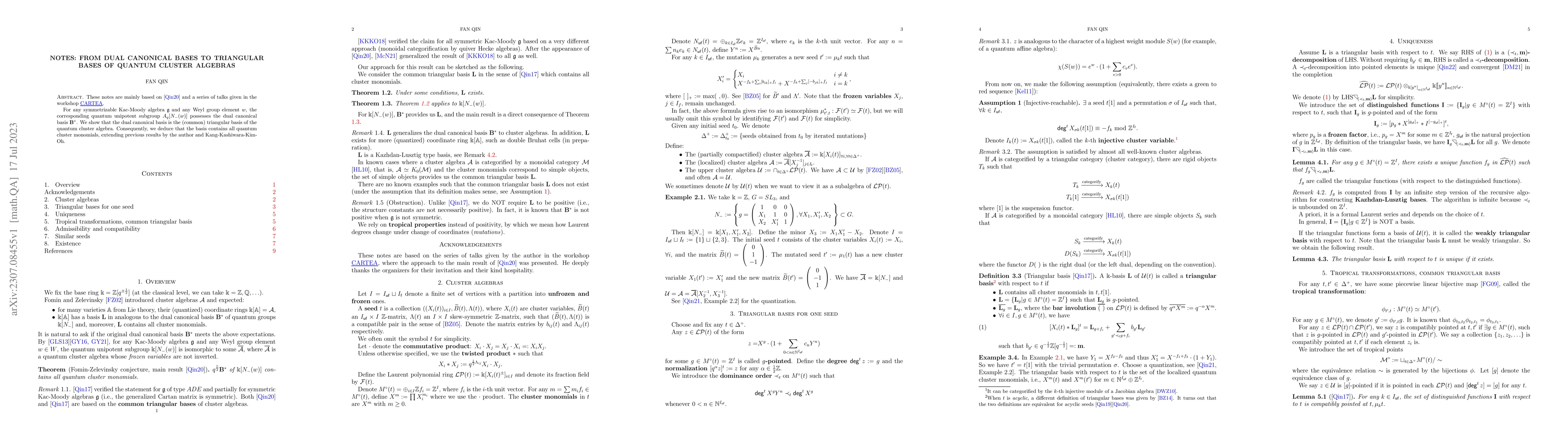Thumbnail for Notes: from dual canonical bases to triangular bases of quantum cluster
  algebras