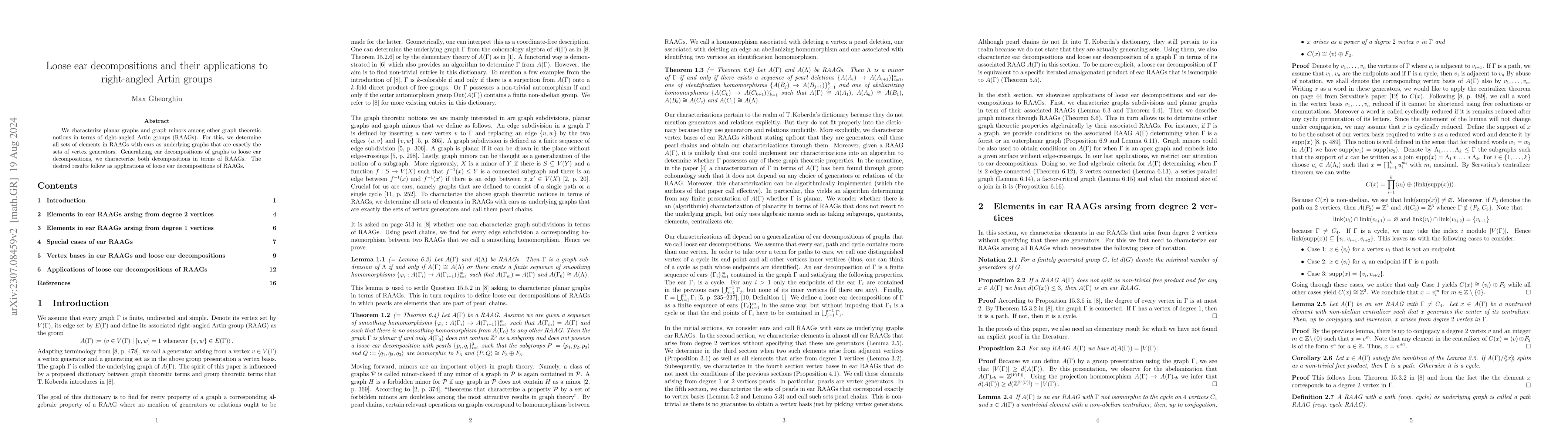 Thumbnail for Loose ear decompositions and their applications to right-angled Artin
  groups