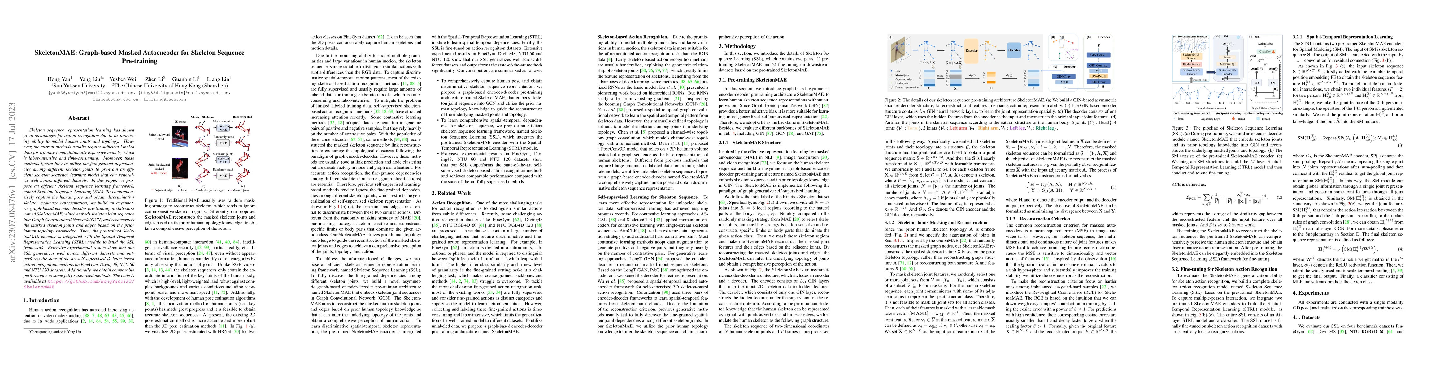 Thumbnail for SkeletonMAE: Graph-based Masked Autoencoder for Skeleton Sequence
  Pre-training