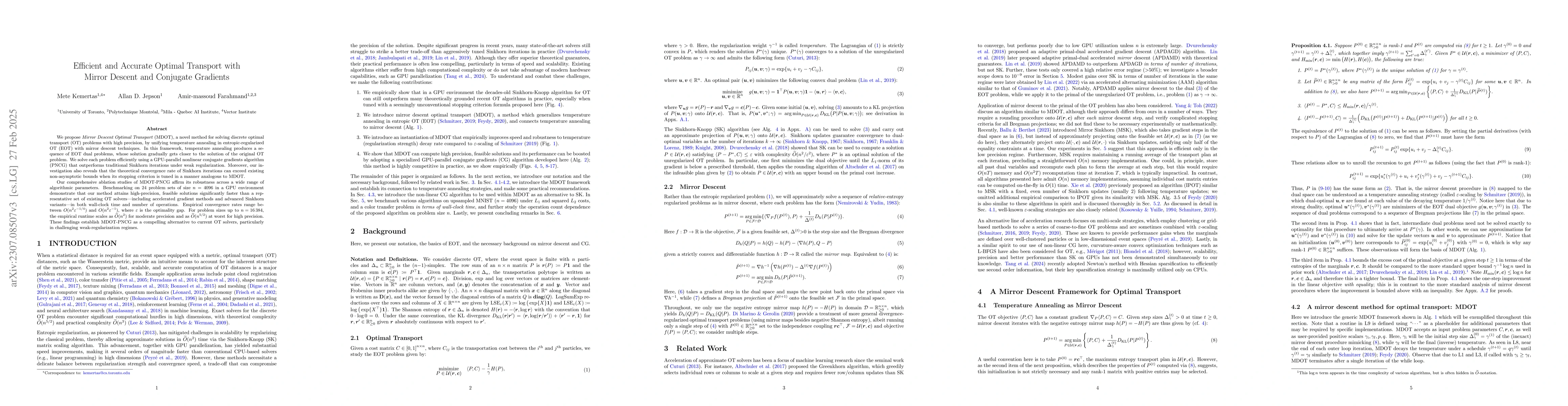 Thumbnail for Efficient and Accurate Optimal Transport with Mirror Descent and
  Conjugate Gradients