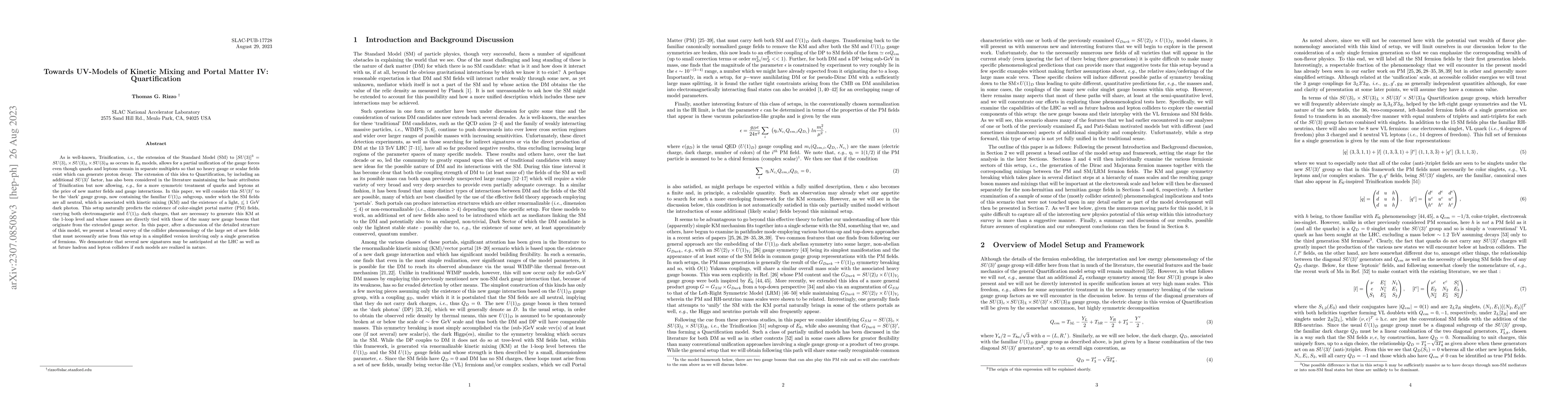 Thumbnail for Towards UV-Models of Kinetic Mixing and Portal Matter IV: Quartification