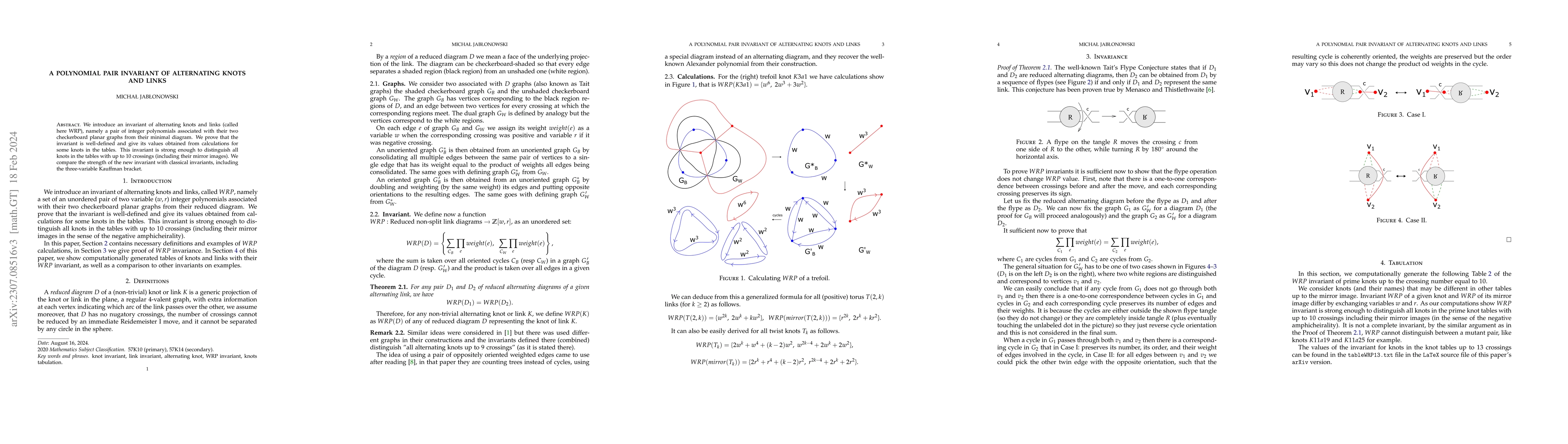 Thumbnail for A polynomial pair invariant of alternating knots and links