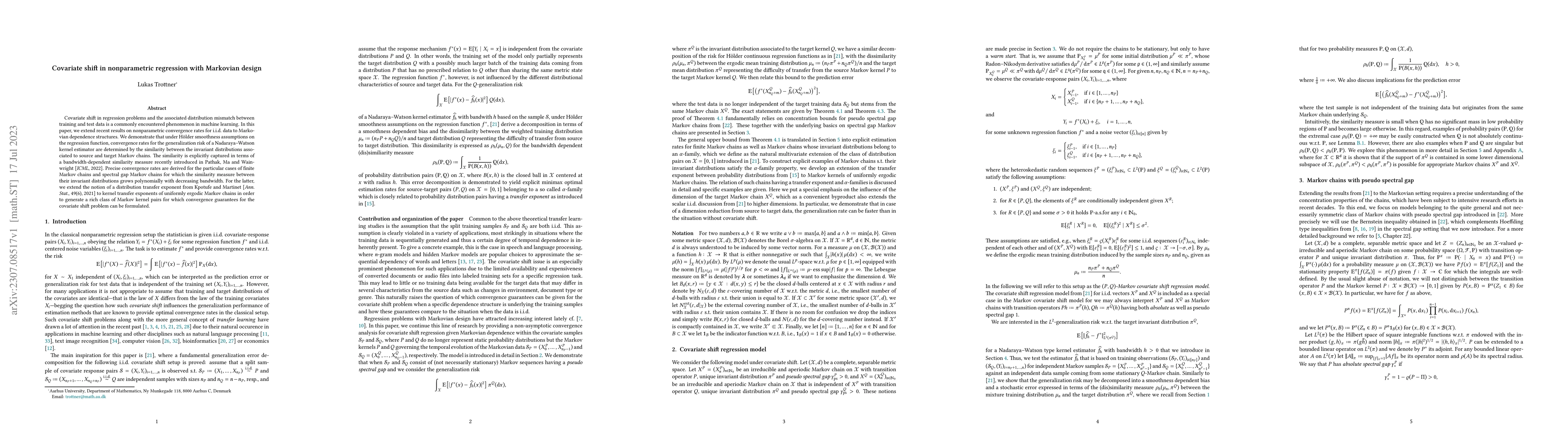 Thumbnail for Covariate shift in nonparametric regression with Markovian design