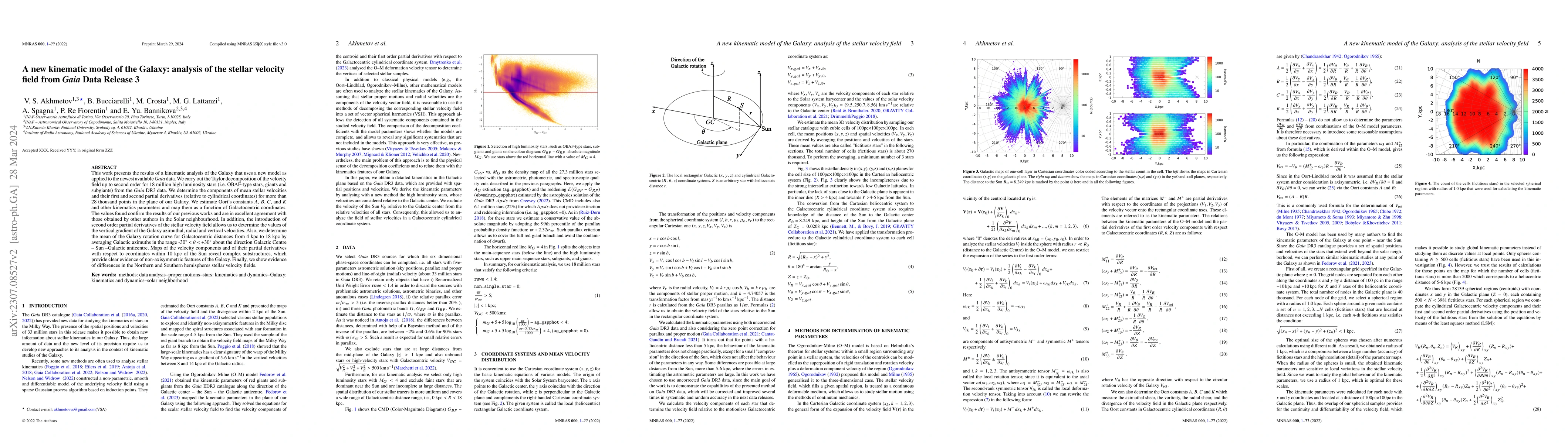 Thumbnail for A new kinematic model of the Galaxy: analysis of the stellar velocity
  field from Gaia Data Release 3