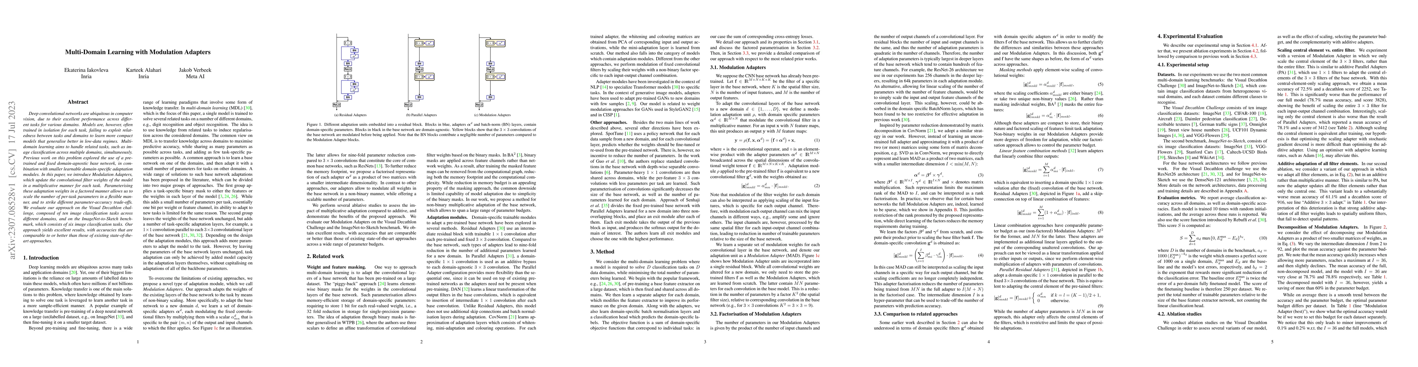 Thumbnail for Multi-Domain Learning with Modulation Adapters