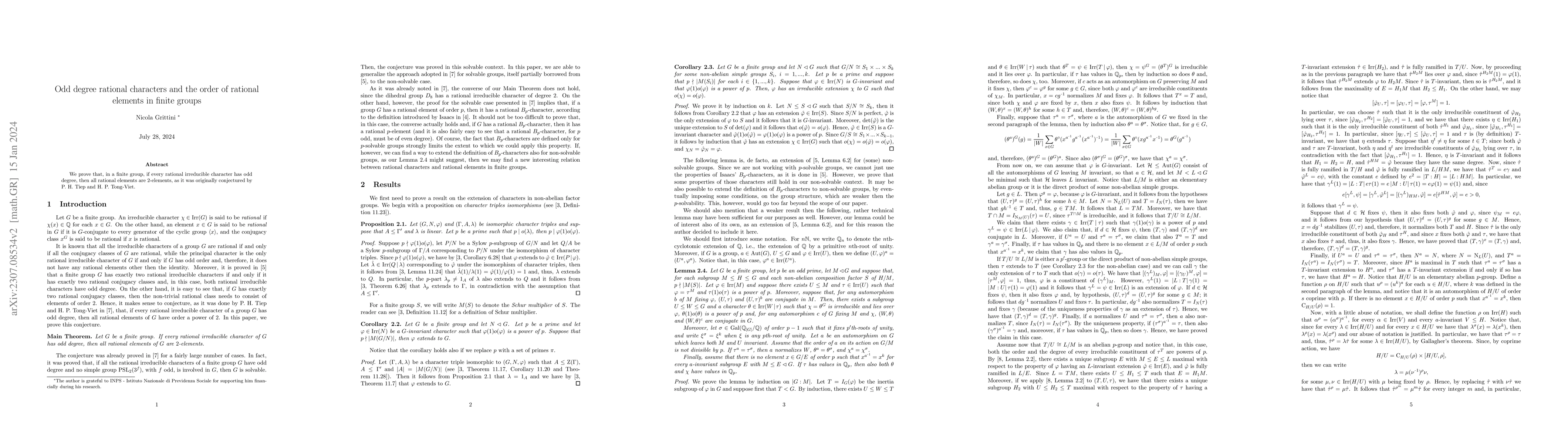 Thumbnail for Odd-degree rational characters and the order of rational elements in
  finite groups