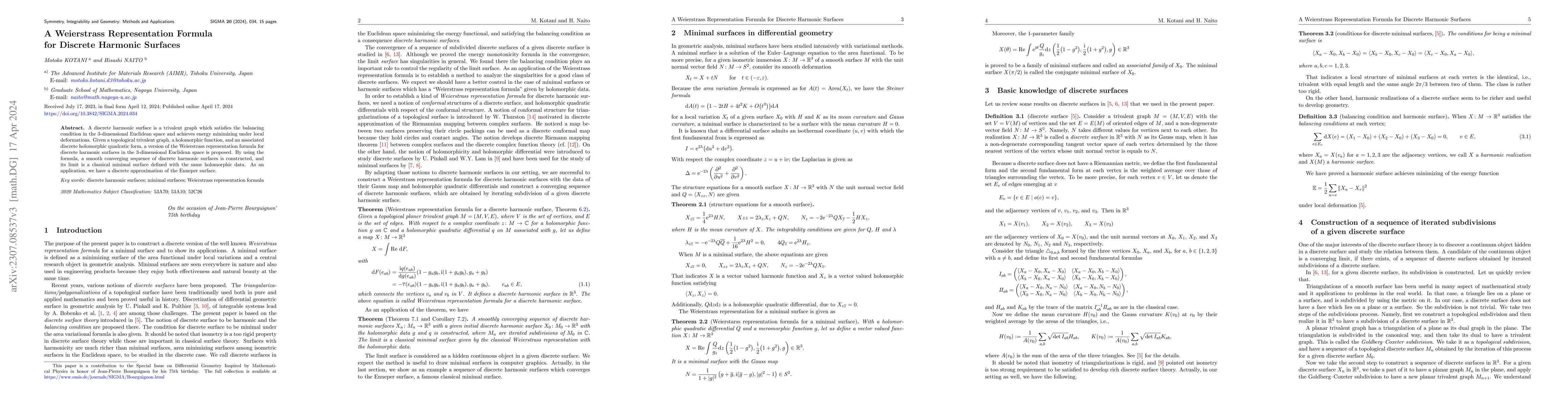 Thumbnail for A Weierstrass Representation Formula for Discrete Harmonic Surfaces