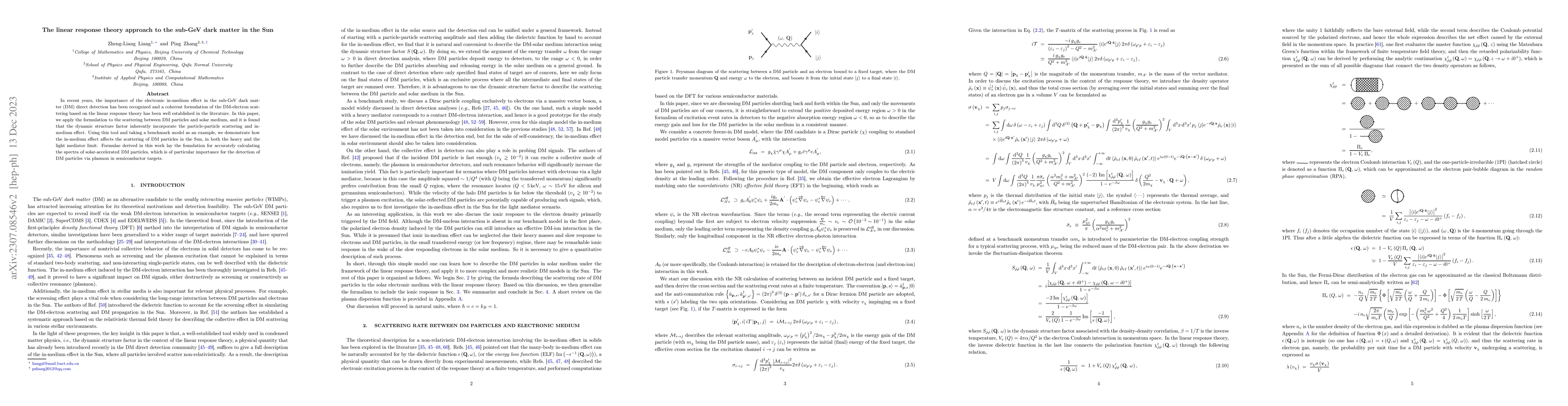 Thumbnail for The linear response theory approach to the sub-GeV dark matter in the
  Sun