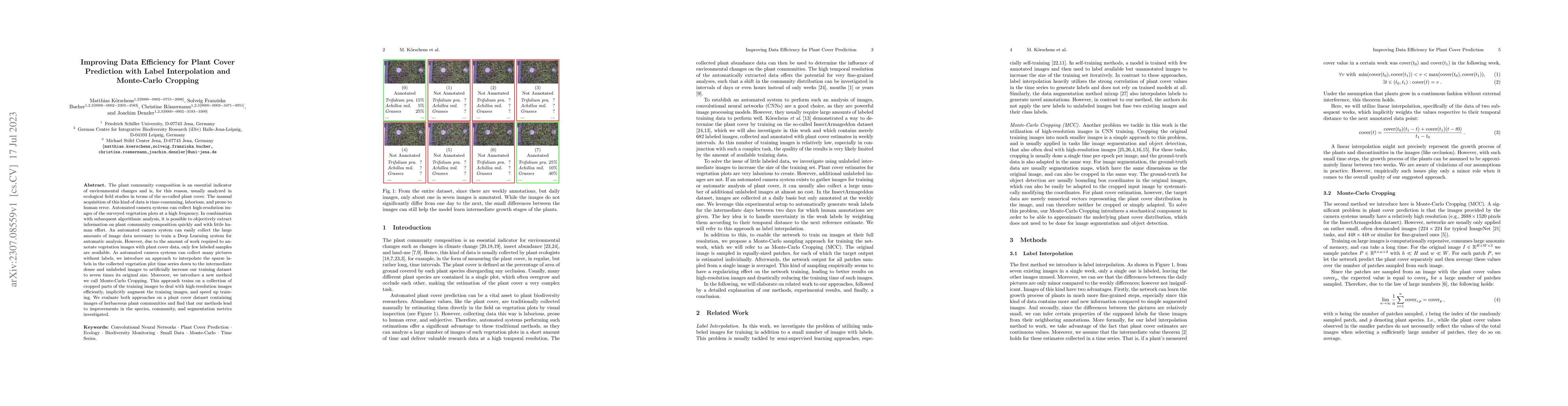 Thumbnail for Improving Data Efficiency for Plant Cover Prediction with Label
  Interpolation and Monte-Carlo Cropping