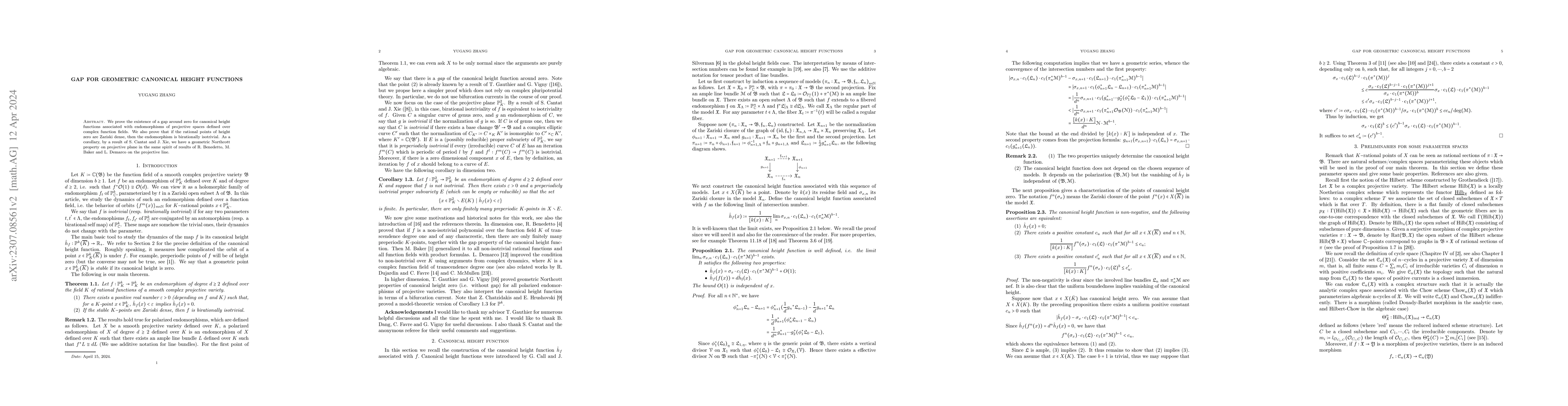 Thumbnail for Gap for geometric canonical height functions