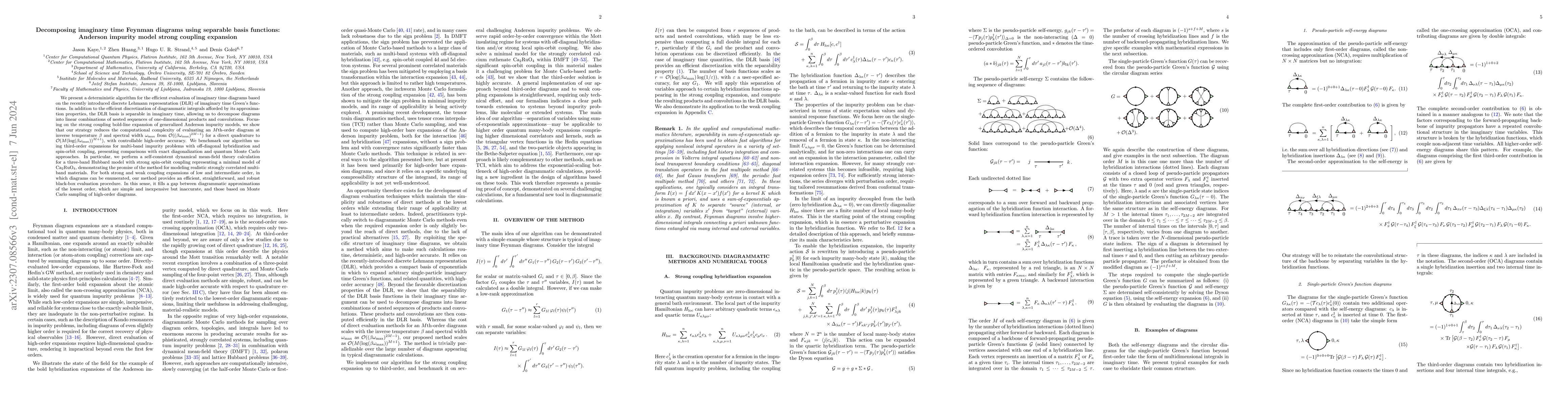 Thumbnail for Decomposing imaginary time Feynman diagrams using separable basis
  functions: Anderson impurity model strong coupling expansion