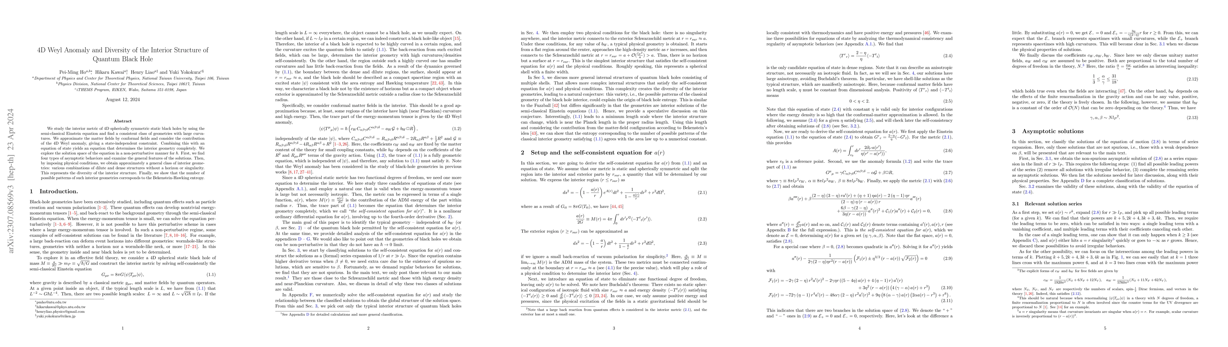 Thumbnail for 4D Weyl Anomaly and Diversity of the Interior Structure of Quantum Black
  Hole