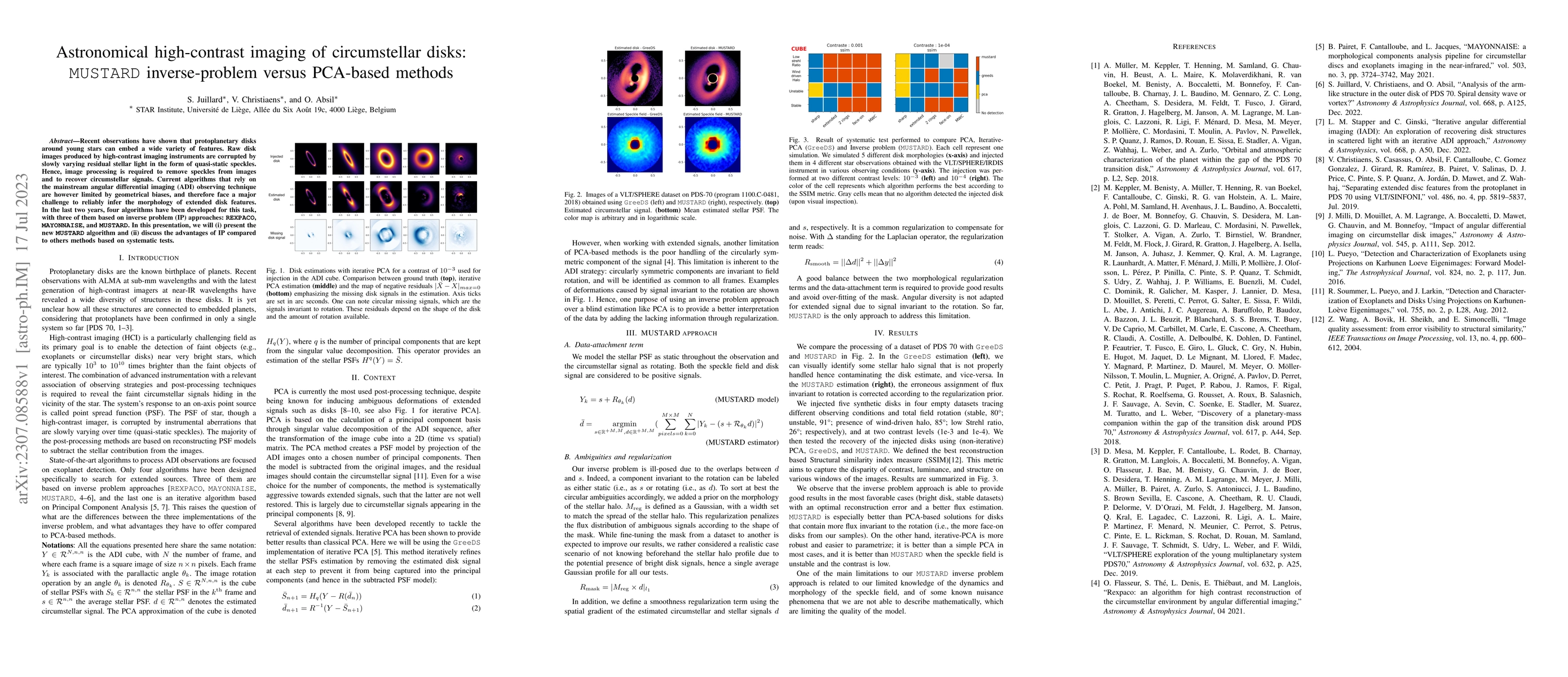 Thumbnail for Astronomical high-contrast imaging of circumstellar disks: MUSTARD
  inverse-problem versus PCA-based methods