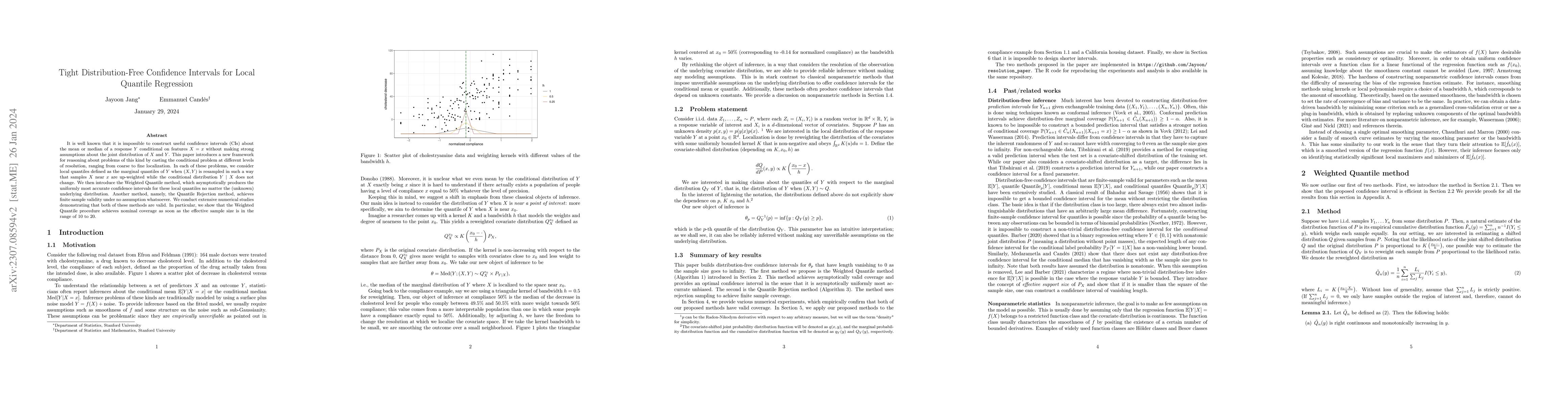 Thumbnail for Tight Distribution-Free Confidence Intervals for Local Quantile
  Regression