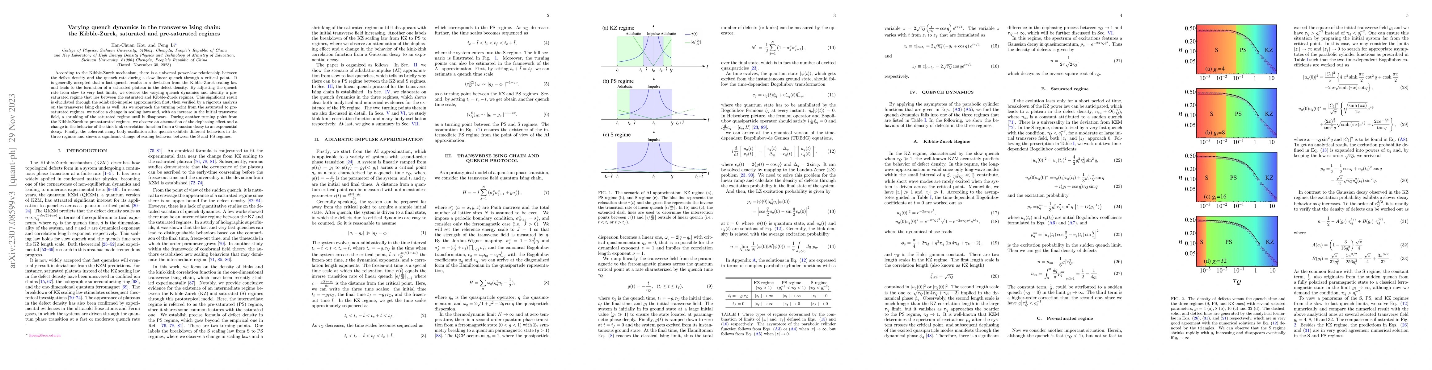 Thumbnail for Varying quench dynamics in the transverse Ising chain: the Kibble-Zurek,
  saturated, and pre-saturated regimes