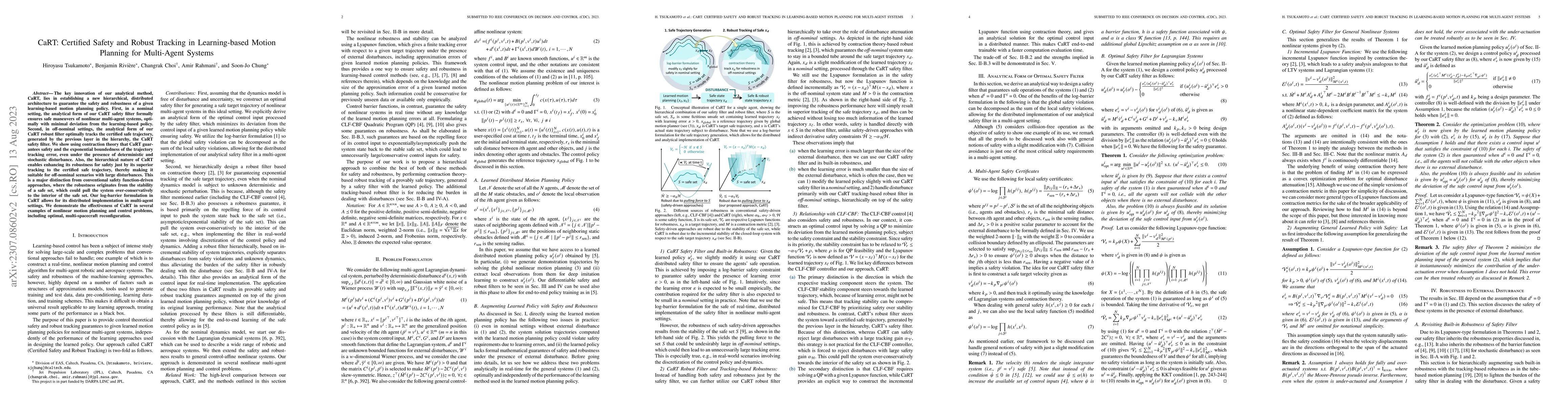 Thumbnail for CaRT: Certified Safety and Robust Tracking in Learning-based Motion
  Planning for Multi-Agent Systems
