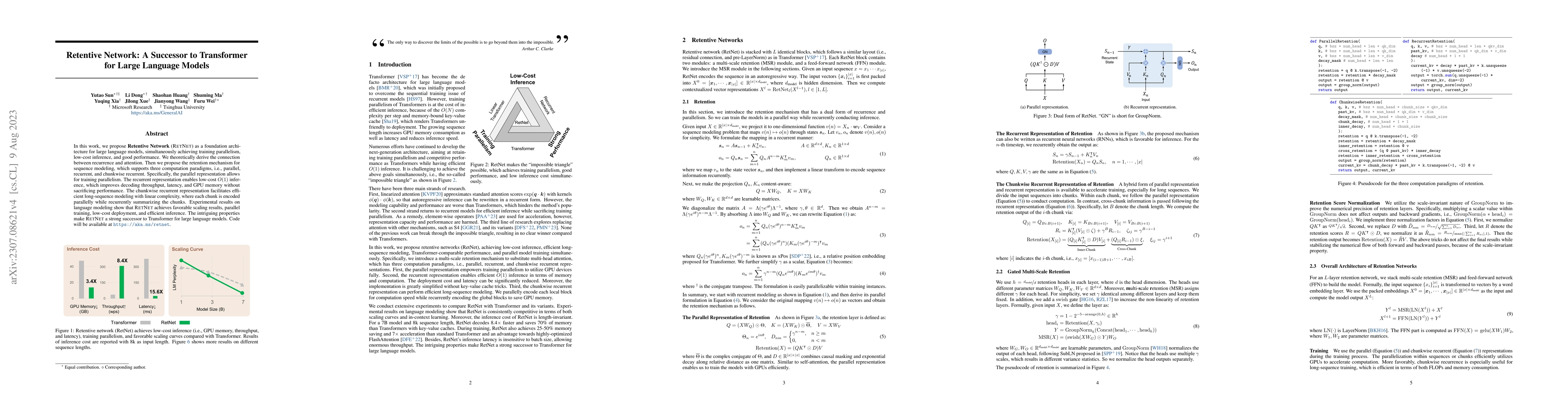 Thumbnail for Retentive Network: A Successor to Transformer for Large Language Models