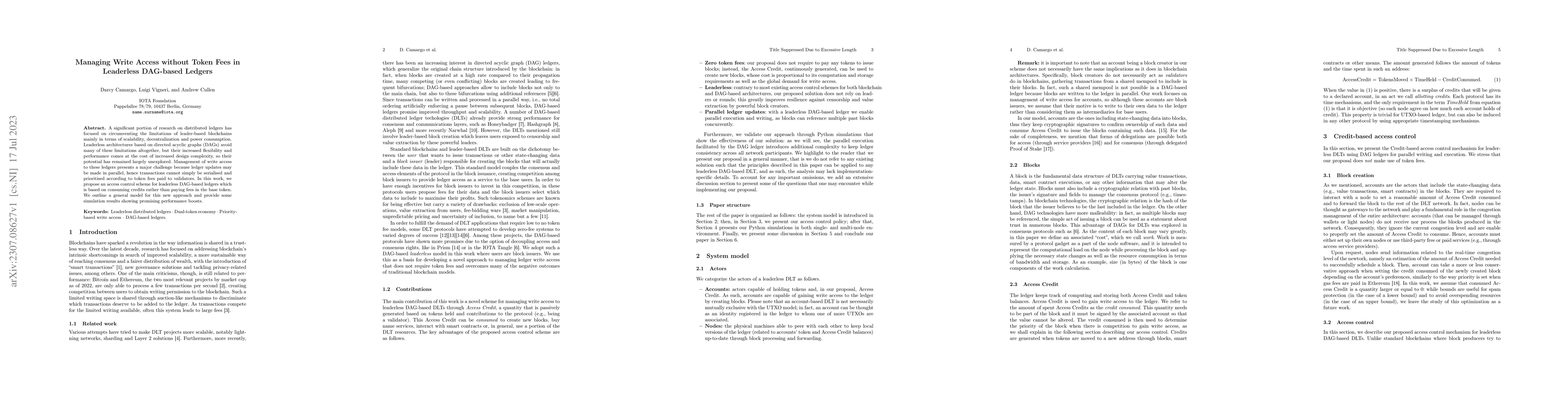 Thumbnail for Managing Write Access without Token Fees in Leaderless DAG-based Ledgers