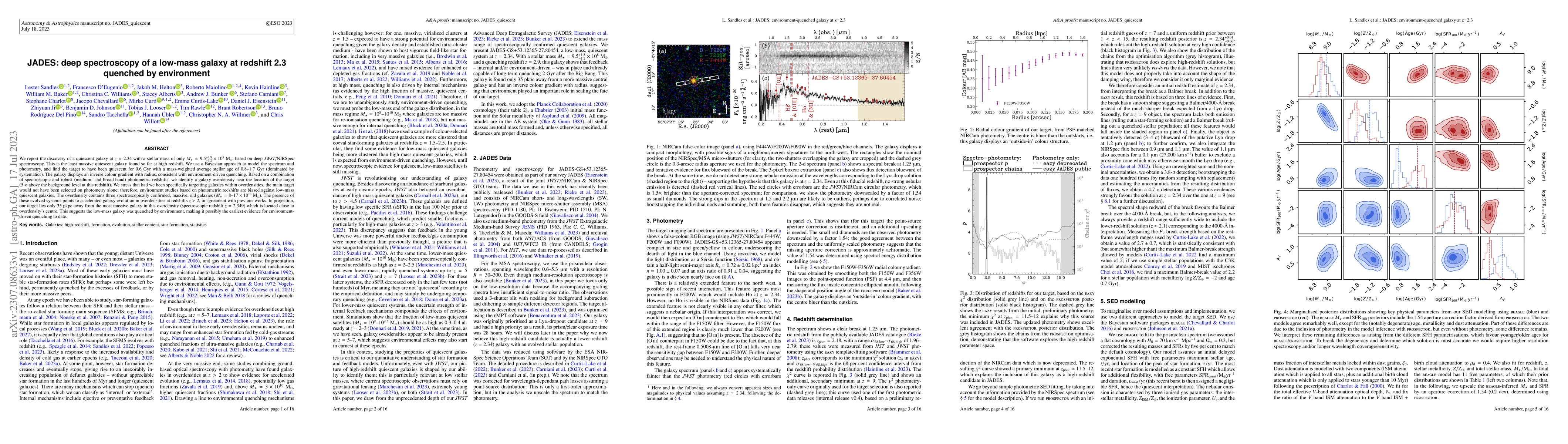 Thumbnail for JADES: deep spectroscopy of a low-mass galaxy at redshift 2.3 quenched
  by environment