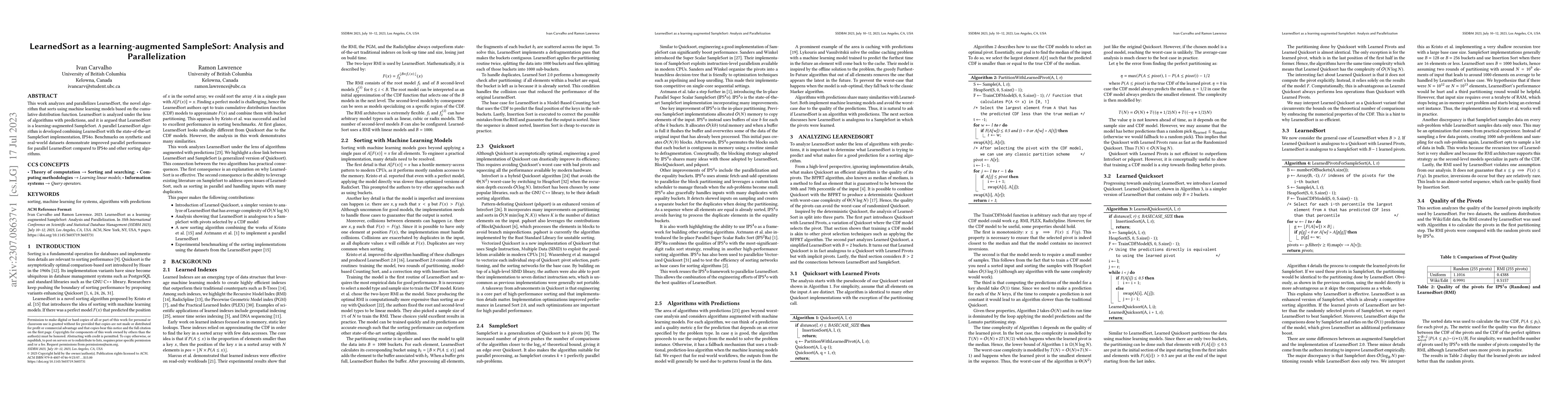 Thumbnail for LearnedSort as a learning-augmented SampleSort: Analysis and
  Parallelization