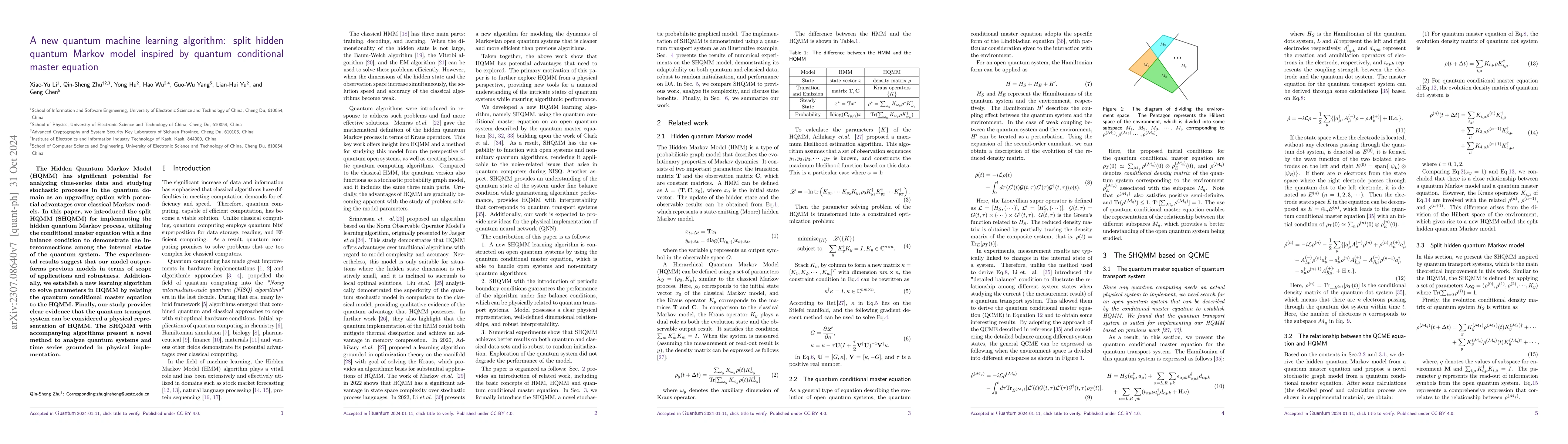Thumbnail for A new quantum machine learning algorithm: split hidden quantum Markov
  model inspired by quantum conditional master equation