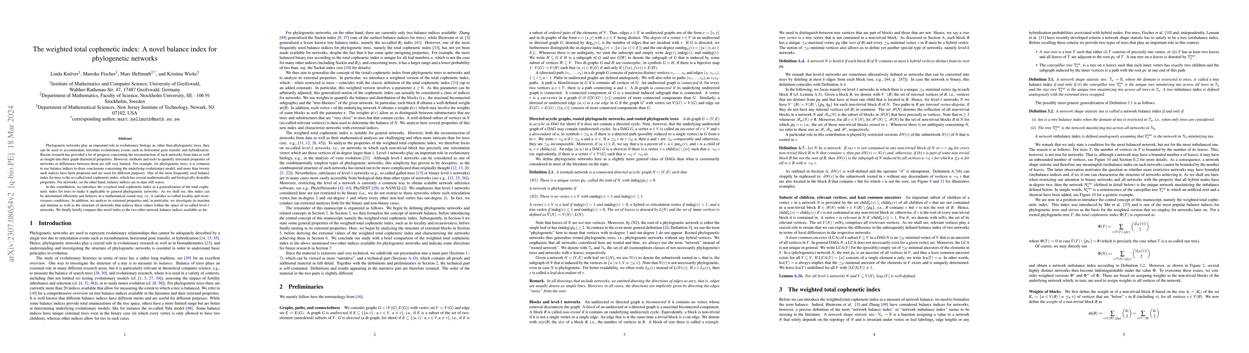 Thumbnail for The weighted total cophenetic index: A novel balance index for
  phylogenetic networks