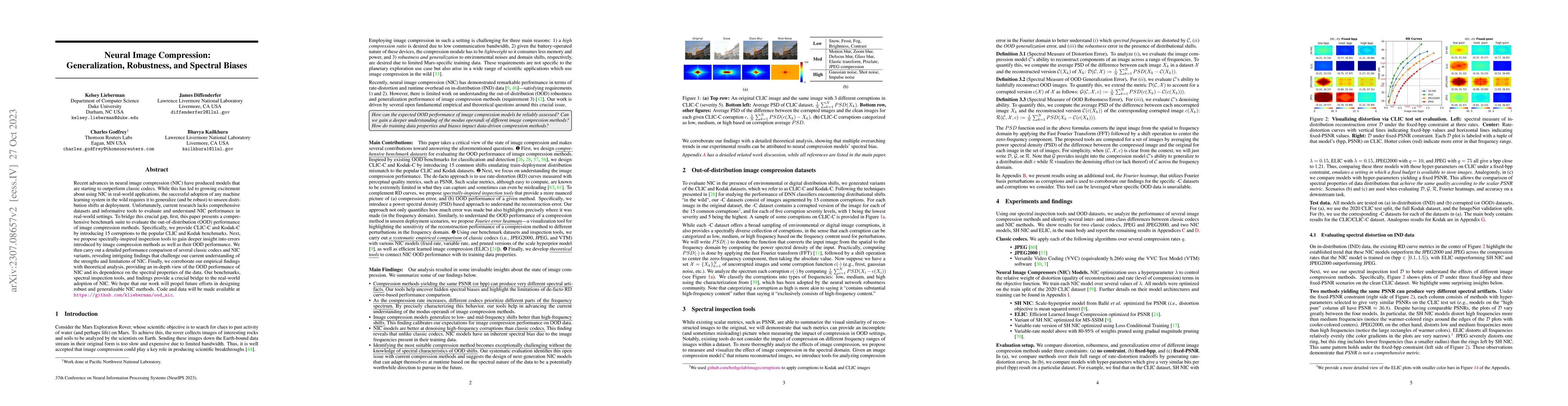Thumbnail for Neural Image Compression: Generalization, Robustness, and Spectral
  Biases