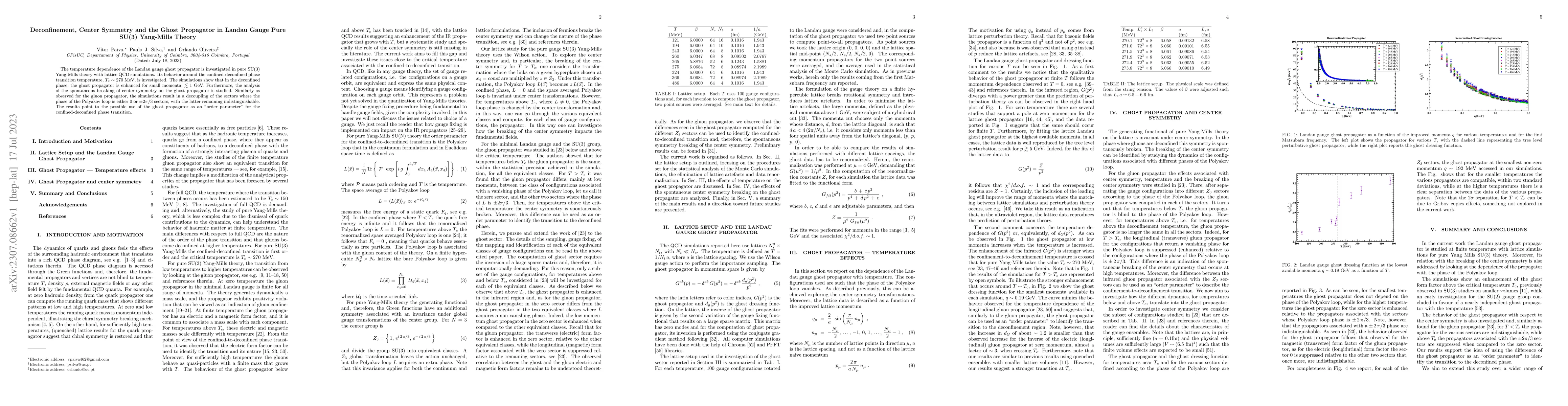 Thumbnail for Deconfinement, Center Symmetry and the Ghost Propagator in Landau Gauge
  Pure SU(3) Yang-Mills Theory