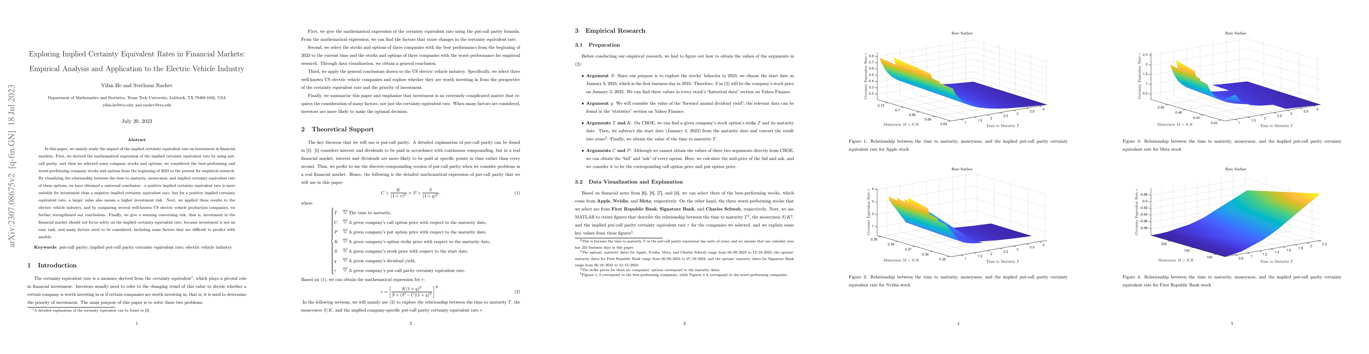 Thumbnail for Exploring Implied Certainty Equivalent Rates in Financial Markets:
  Empirical Analysis and Application to the Electric Vehicle Industry
