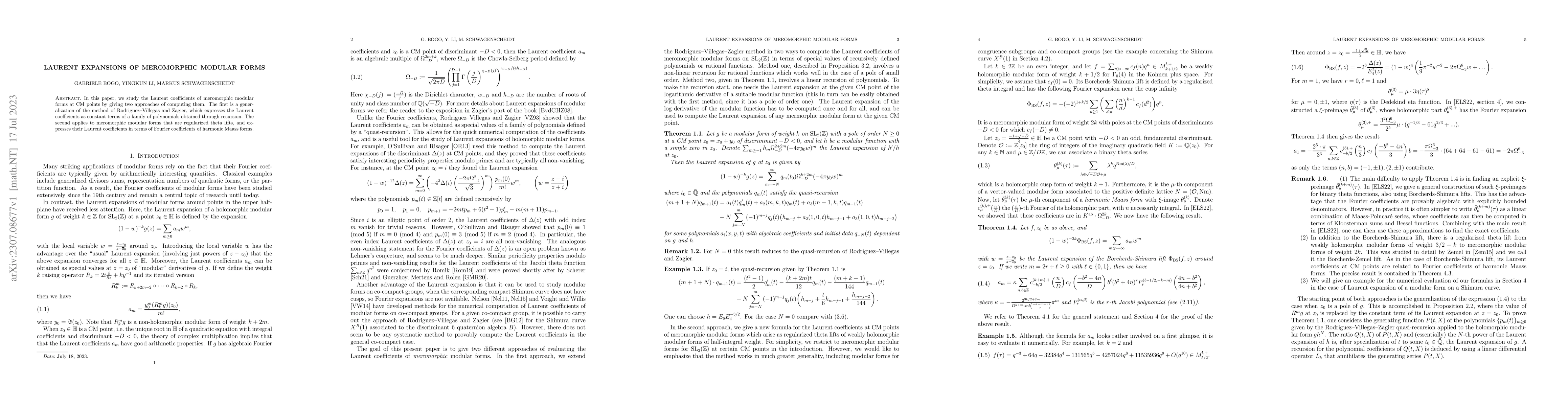 Thumbnail for Laurent expansions of meromorphic modular forms
