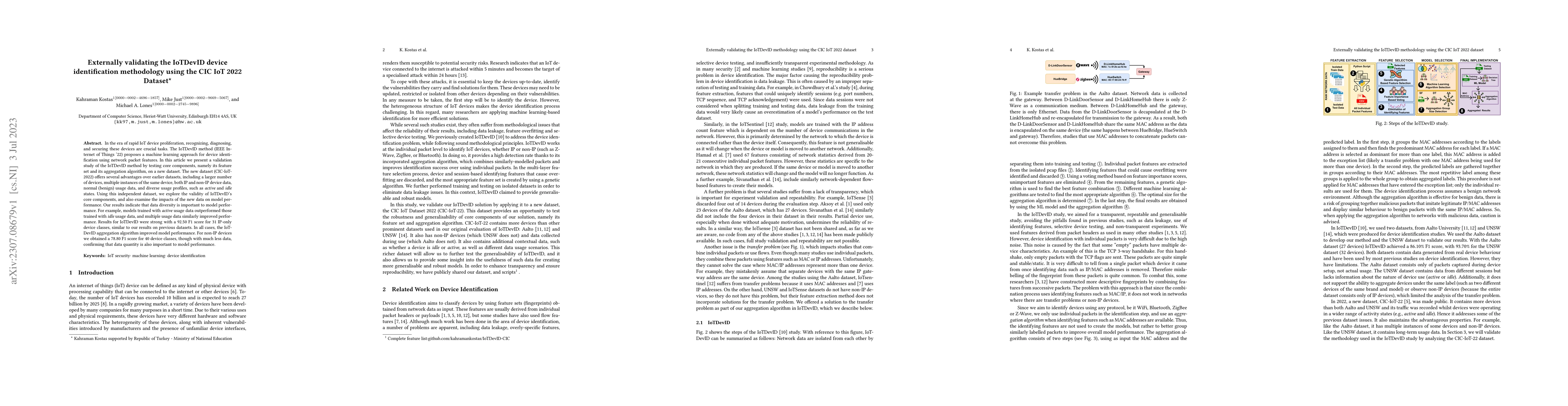 Thumbnail for Externally validating the IoTDevID device identification methodology
  using the CIC IoT 2022 Dataset