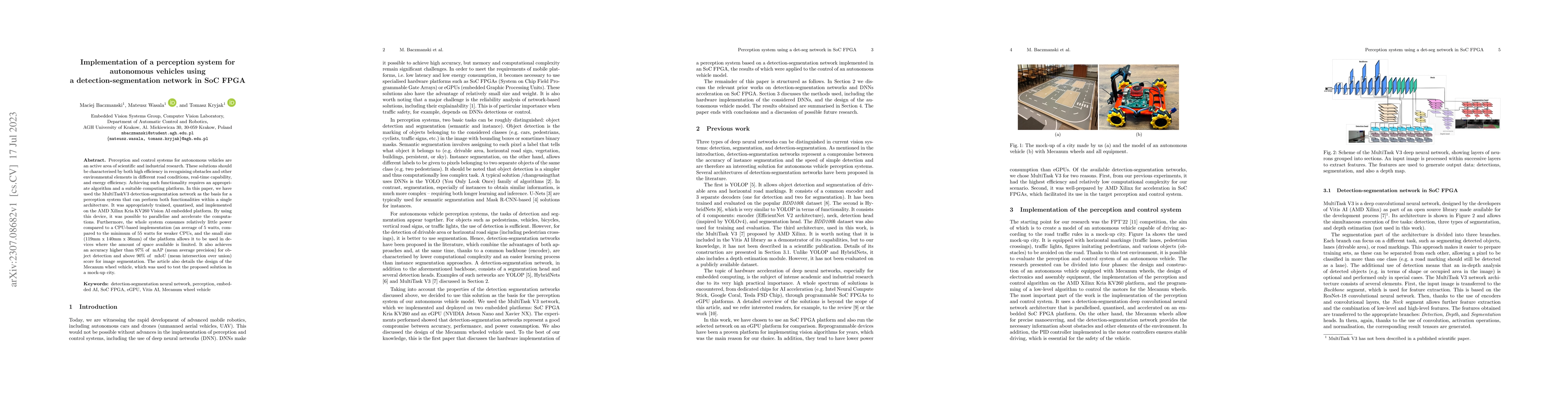 Thumbnail for Implementation of a perception system for autonomous vehicles using a
  detection-segmentation network in SoC FPGA