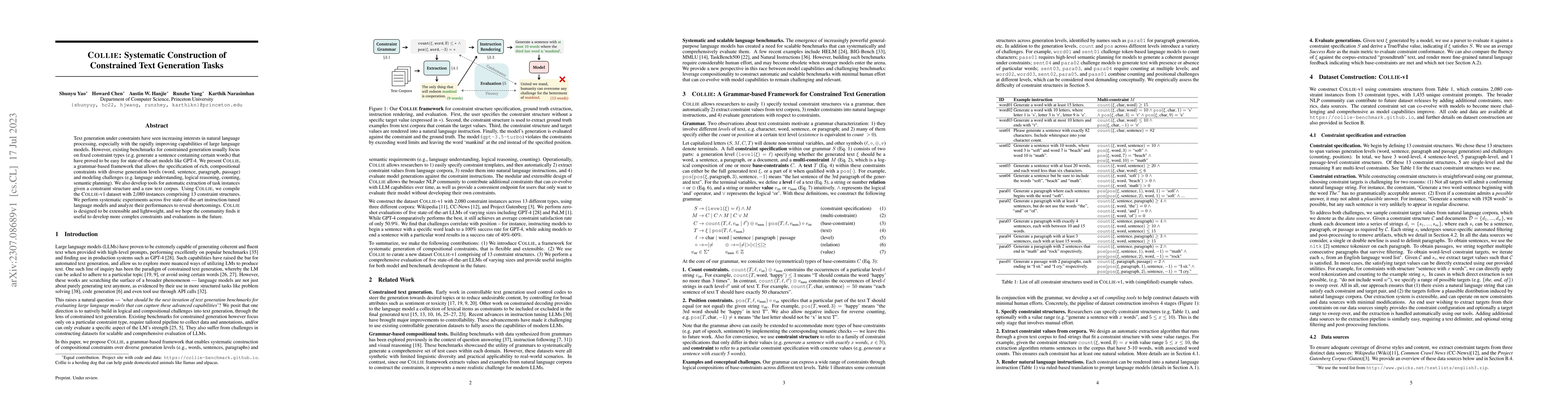 Thumbnail for COLLIE: Systematic Construction of Constrained Text Generation Tasks