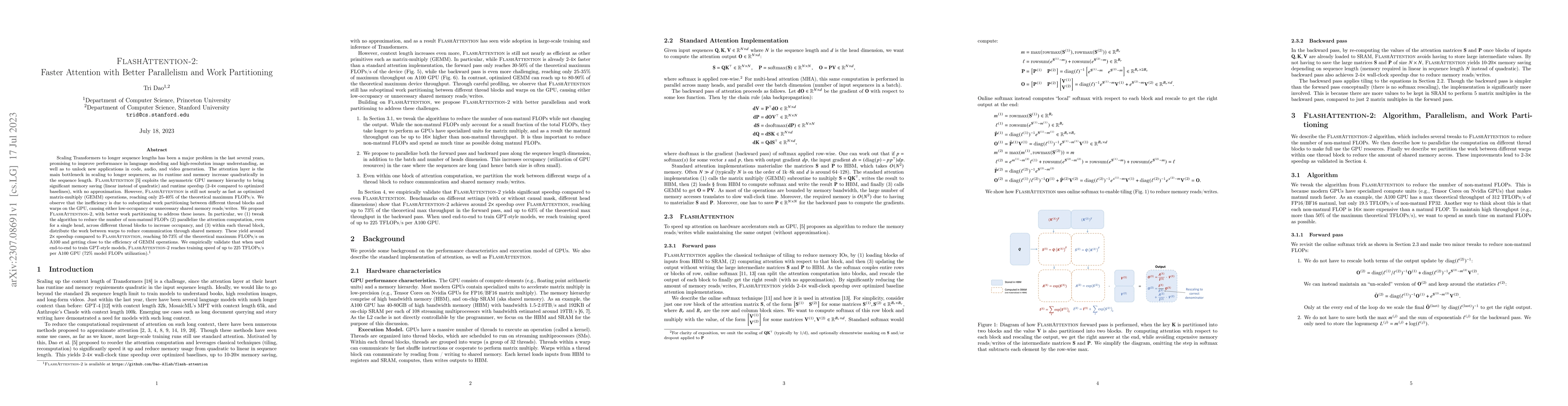 Thumbnail for FlashAttention-2: Faster Attention with Better Parallelism and Work
  Partitioning