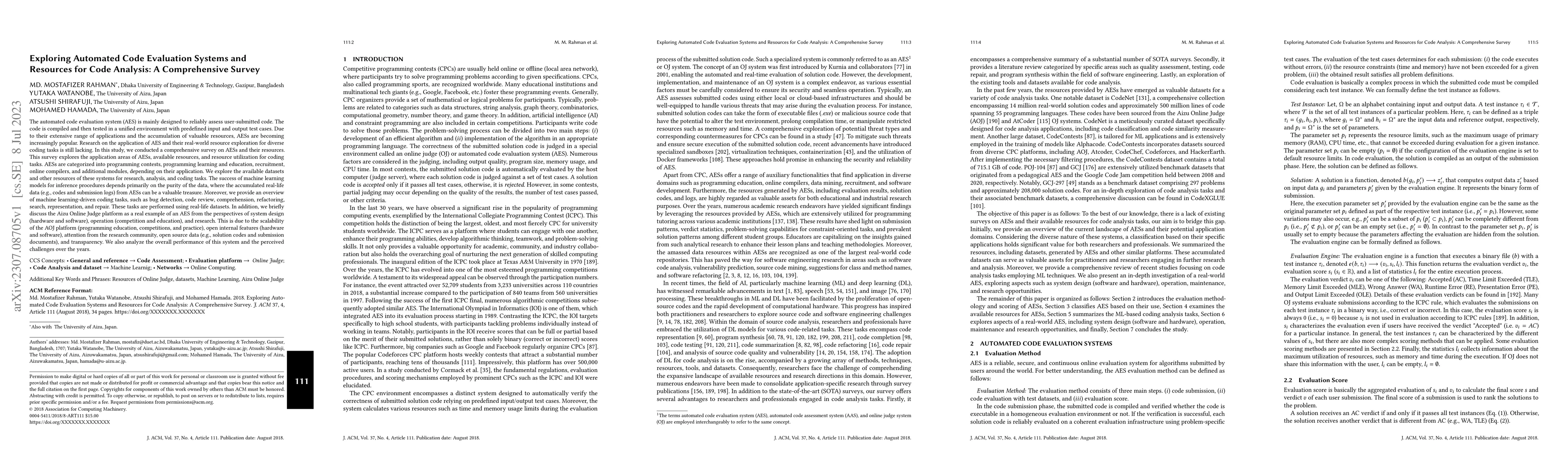 Thumbnail for Exploring Automated Code Evaluation Systems and Resources for Code
  Analysis: A Comprehensive Survey
