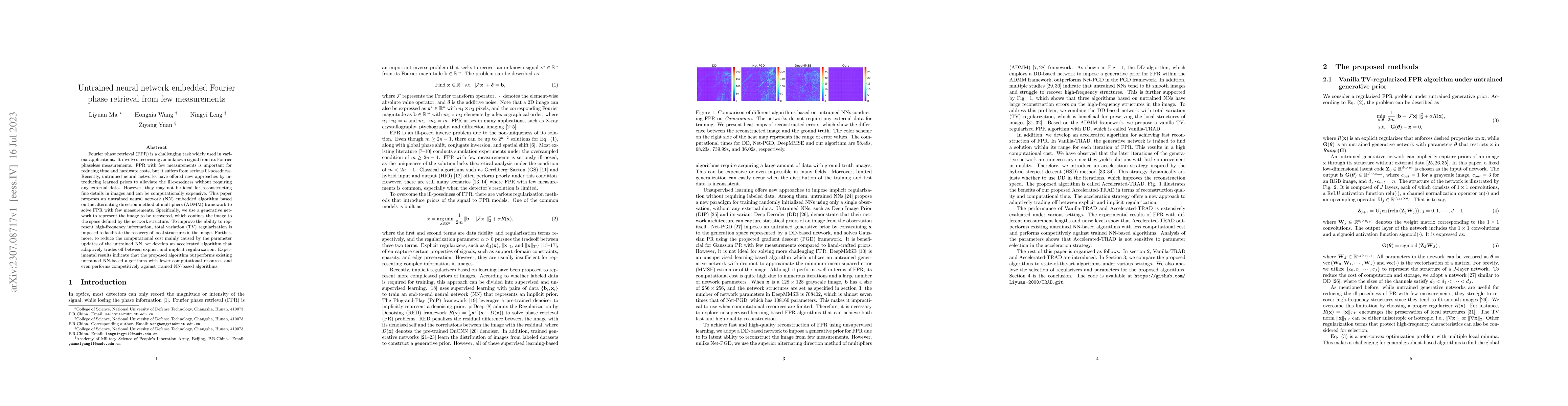 Thumbnail for Untrained neural network embedded Fourier phase retrieval from few
  measurements