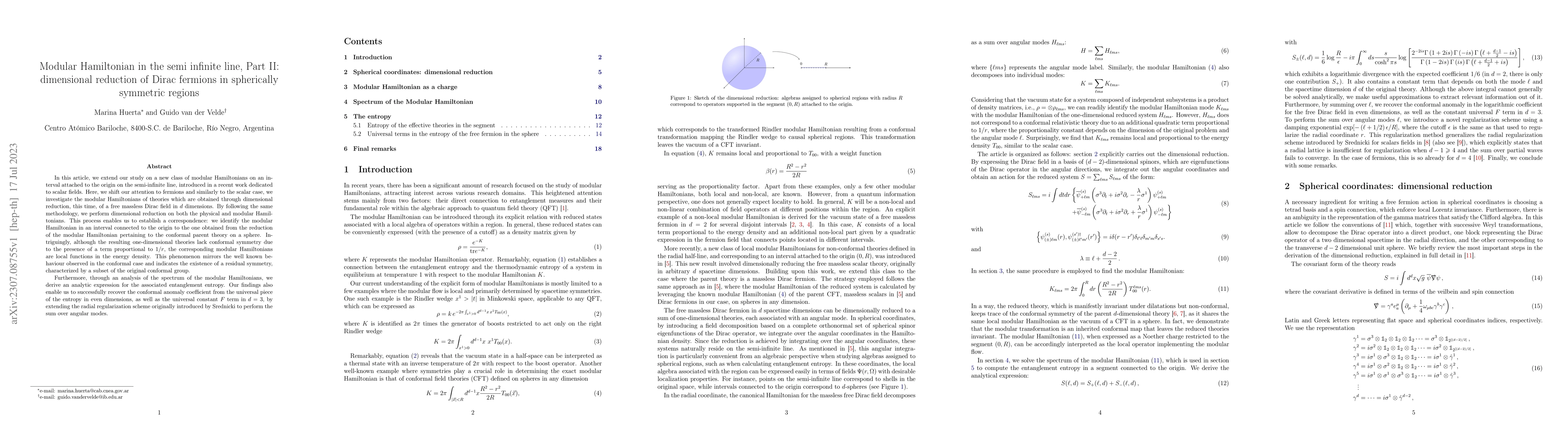 Thumbnail for Modular Hamiltonian in the semi infinite line, Part II: dimensional
  reduction of Dirac fermions in spherically symmetric regions