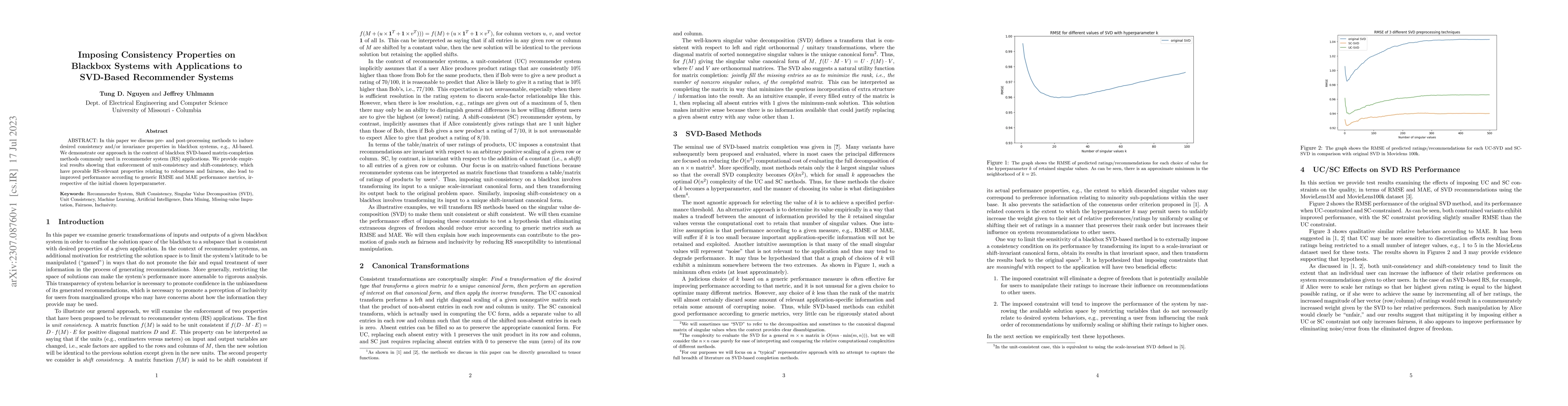 Thumbnail for Imposing Consistency Properties on Blackbox Systems with Applications to
  SVD-Based Recommender Systems