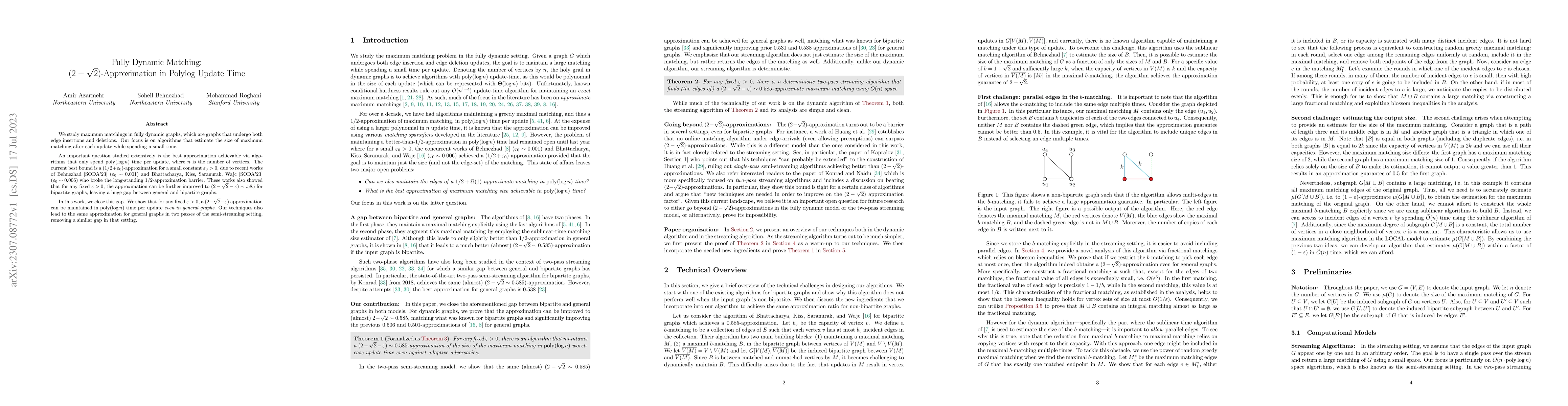 Thumbnail for Fully Dynamic Matching: $(2-\sqrt{2})$-Approximation in Polylog Update
  Time