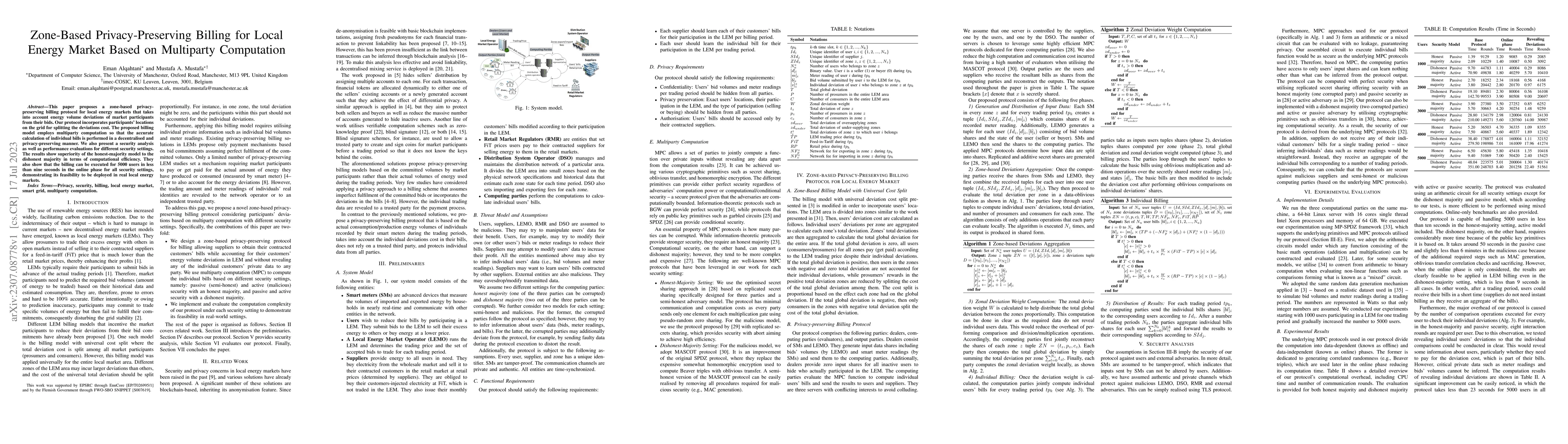 Thumbnail for Zone-Based Privacy-Preserving Billing for Local Energy Market Based on
  Multiparty Computation
