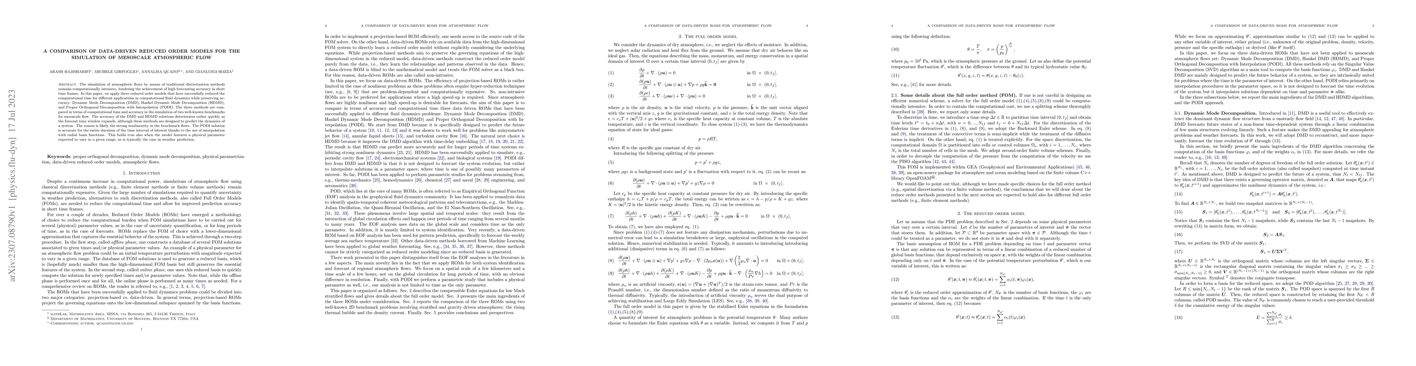 Thumbnail for A Comparison of Data-Driven Reduced Order Models for the Simulation of
  Mesoscale Atmospheric Flow