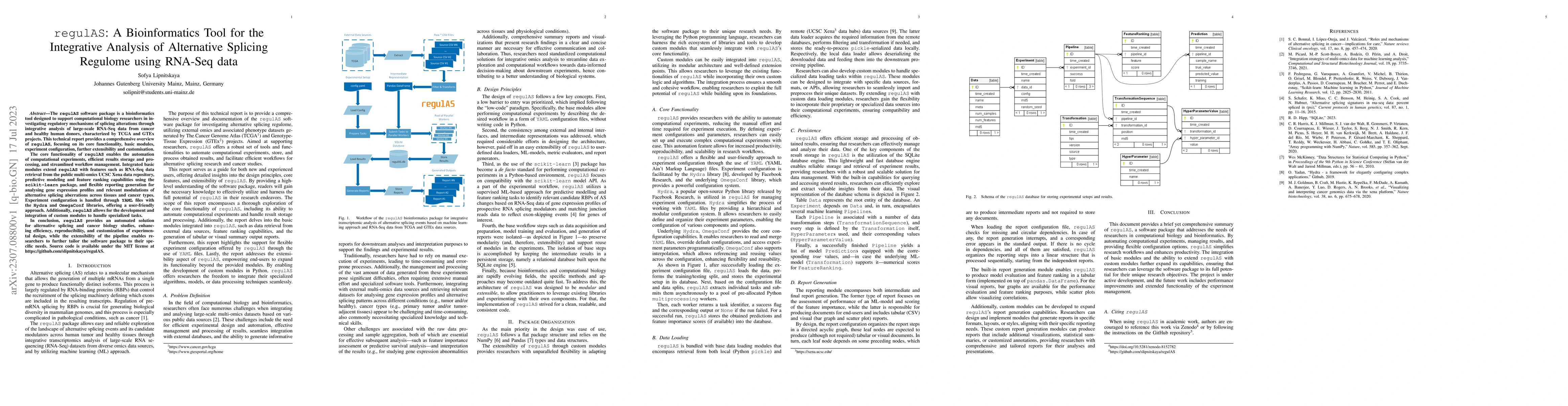 Thumbnail for regulAS: A Bioinformatics Tool for the Integrative Analysis of
  Alternative Splicing Regulome using RNA-Seq data