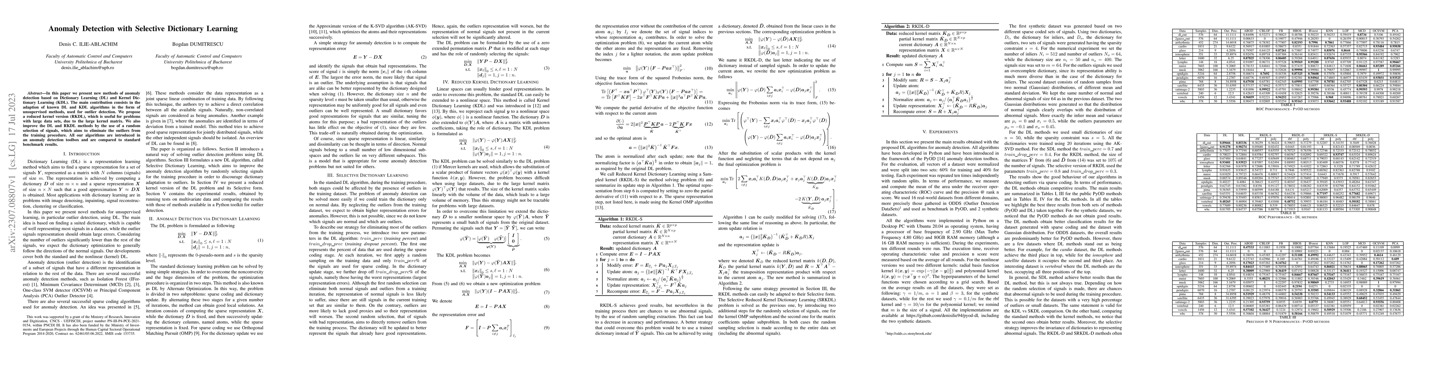 Thumbnail for Anomaly Detection with Selective Dictionary Learning