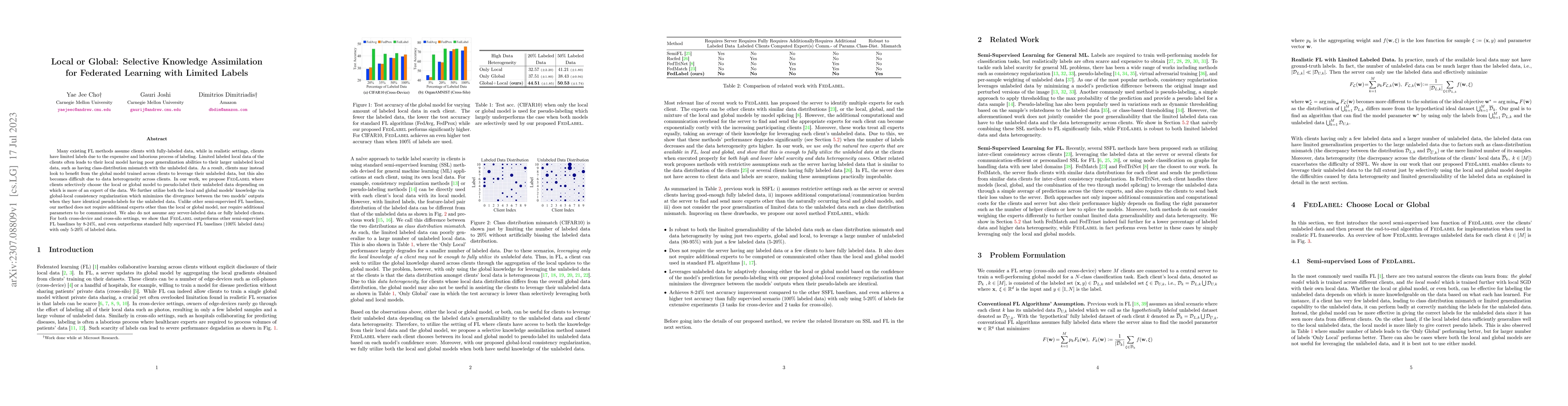 Thumbnail for Local or Global: Selective Knowledge Assimilation for Federated Learning
  with Limited Labels